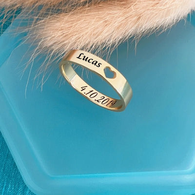 Gepersonaliseerd Gegraveerd Hart Ring Met Naam - CustomLove.nl