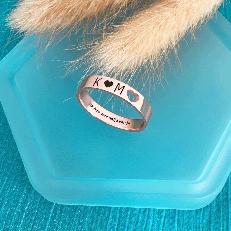 Gepersonaliseerd Gegraveerd Hart Ring Met Naam - CustomLove.nl