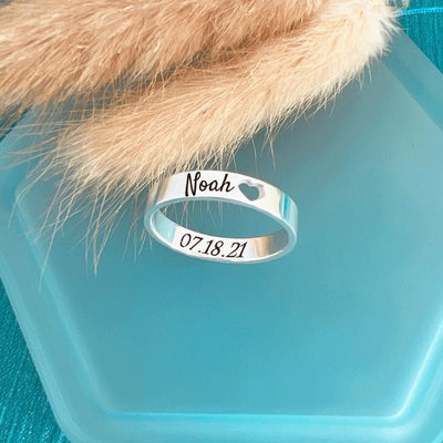 Gepersonaliseerd Gegraveerd Hart Ring Met Naam - CustomLove.nl