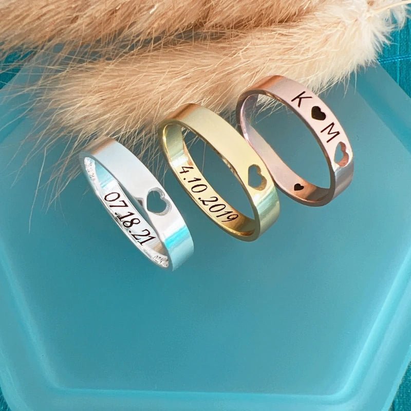 Gepersonaliseerd Gegraveerd Hart Ring Met Naam - CustomLove.nl