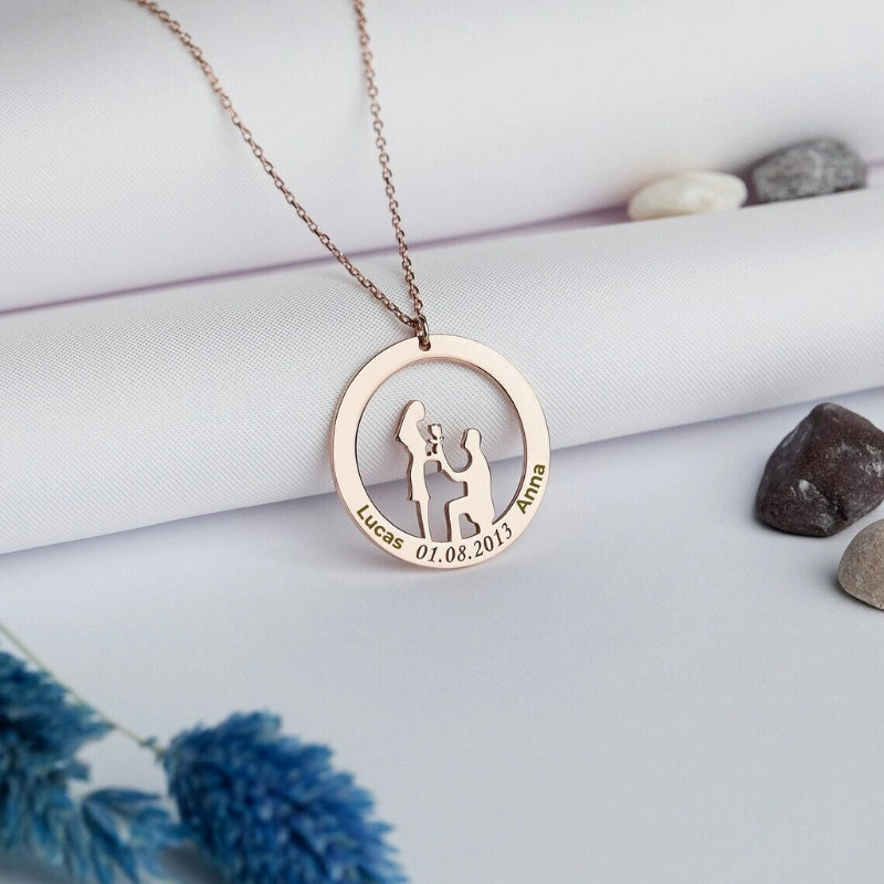 Gepersonaliseerde Gegraveerde Aanzoek Ketting Met Namen - Moederdag Cadeaus