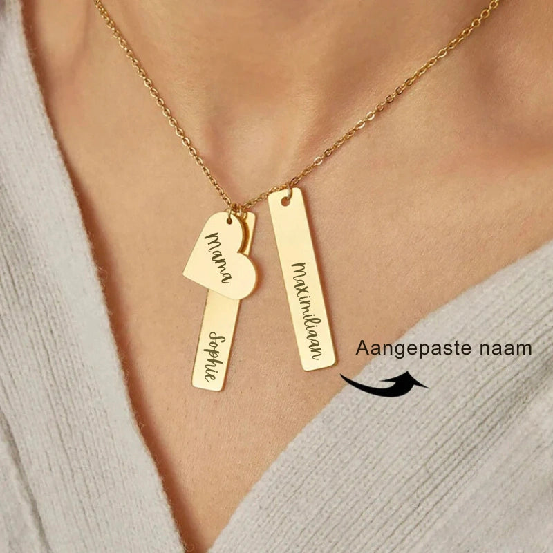 Gepersonaliseerde Hart Bar Naam Ketting - Moederdag Cadeaus