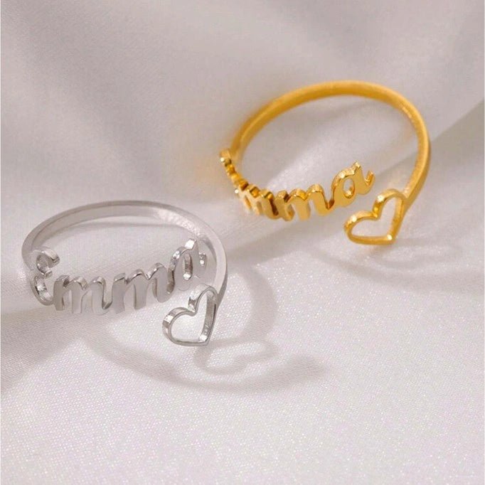 Gepersonaliseerde Hart Design Ringen Voor Dames Met Naam - CustomLove.nl