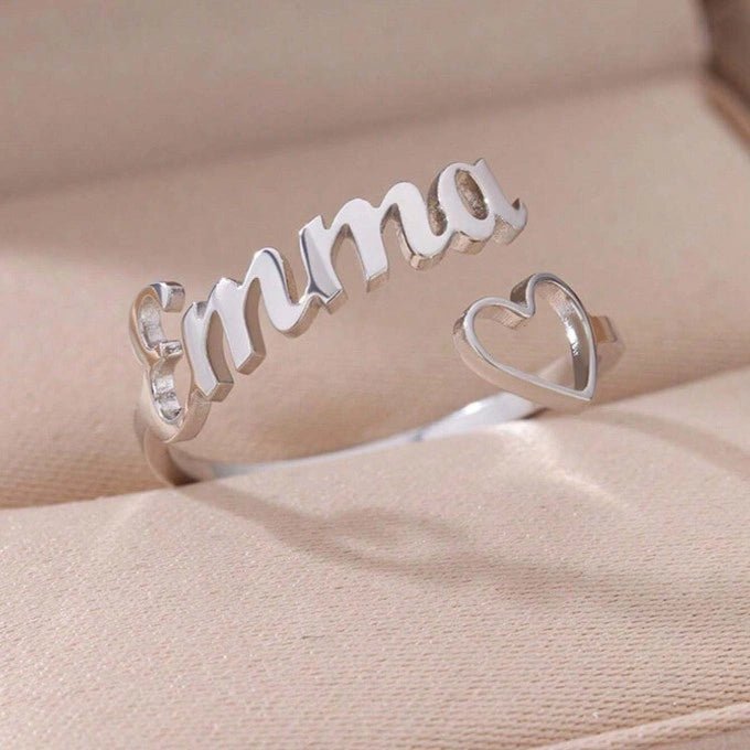 Gepersonaliseerde Hart Design Ringen Voor Dames Met Naam - CustomLove.nl