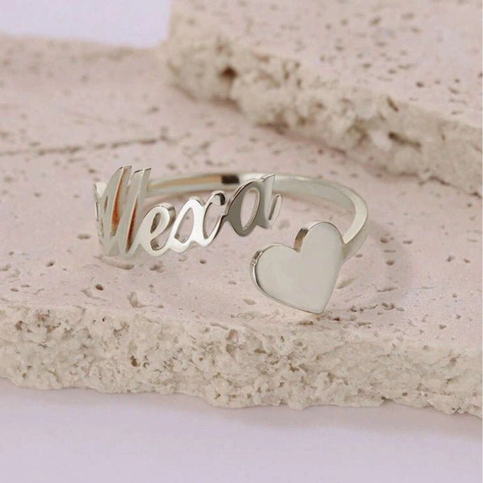 Gepersonaliseerde Hart Design Ringen Voor Dames Met Naam - CustomLove.nl