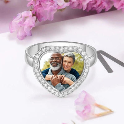 Gepersonaliseerde Hart Foto Ring voor Dames - CustomLove.nl