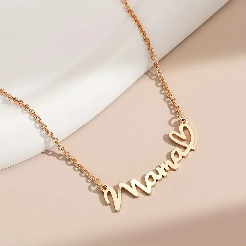 Gepersonaliseerde Hart Gegraveerde Mama Letter Hanger Ketting - Moederdag Cadeaus