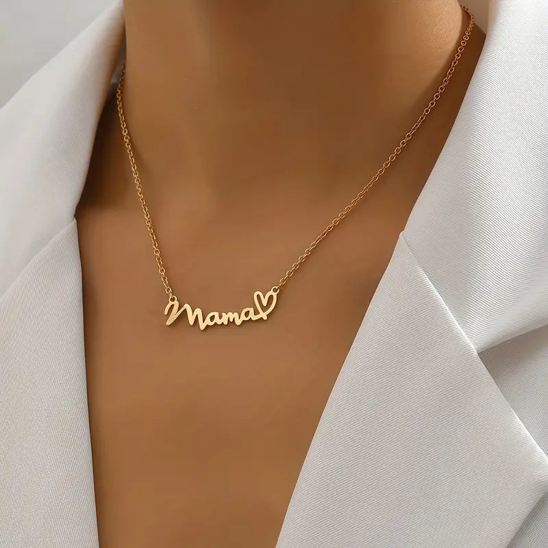 Gepersonaliseerde Hart Gegraveerde Mama Letter Hanger Ketting - Moederdag Cadeaus