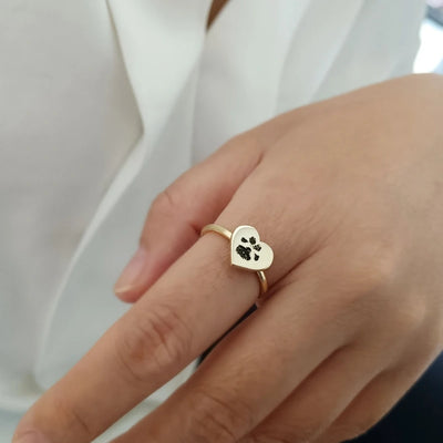 Gepersonaliseerde Hartvormige Ring Met Pootafdruk - Cadeaus Voor Haar