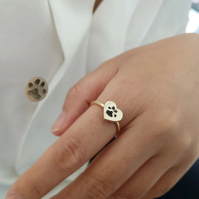 Gepersonaliseerde Hartvormige Ring Met Pootafdruk - Cadeaus Voor Haar