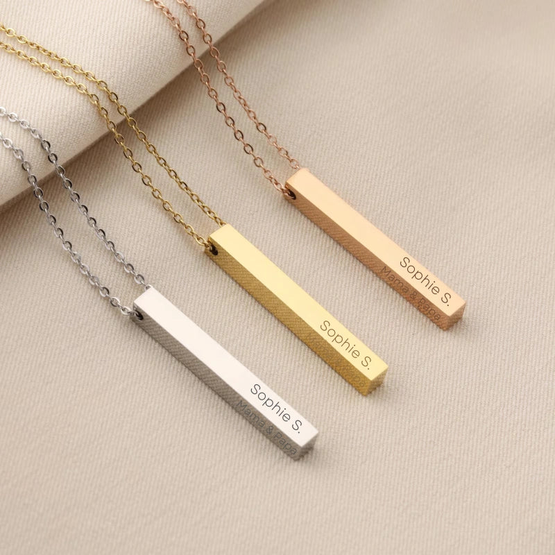 Gepersonaliseerde Lange Bar Hanger Graveren Ketting Met Namen - Cadeaus Voor Hem