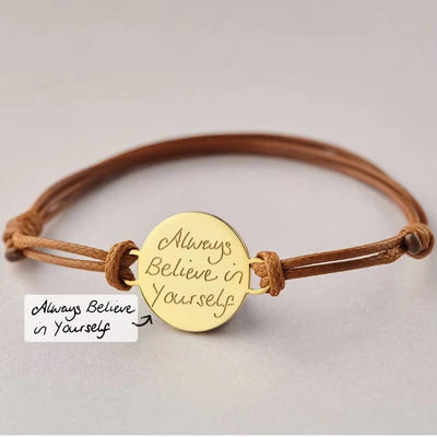 Gepersonaliseerde Muntenbedel Gegraveerde Armband met Eigen Handschrift - CustomLove.nl