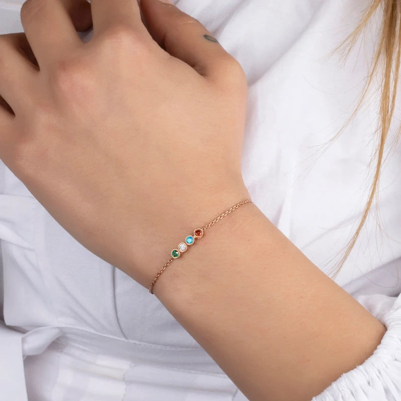 Gepersonaliseerde Roestvrij Stalen Zirkoon Armband Voor Vrouwen Met Geboortesteen