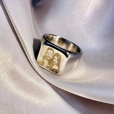 Gepersonaliseerde Roestvrijstalen Ring Met Gegraveerde Foto Voor Mannen - CustomLove.nl