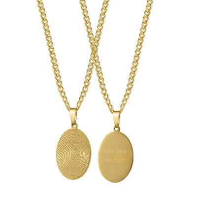 Gepersonaliseerde Gegraveerde Naam Ovale Hanger Ketting Met Vingerafdruk - Cadeaus Voor Haar