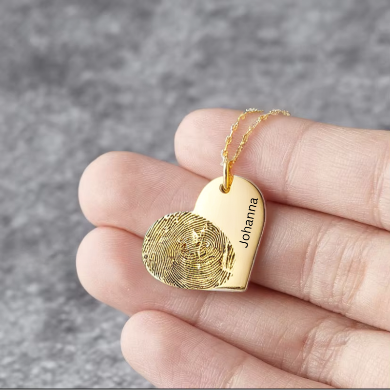 Gepersonaliseerde Hart Hanger Ketting Met Vingerafdruk - Cadeau Voor Haar
