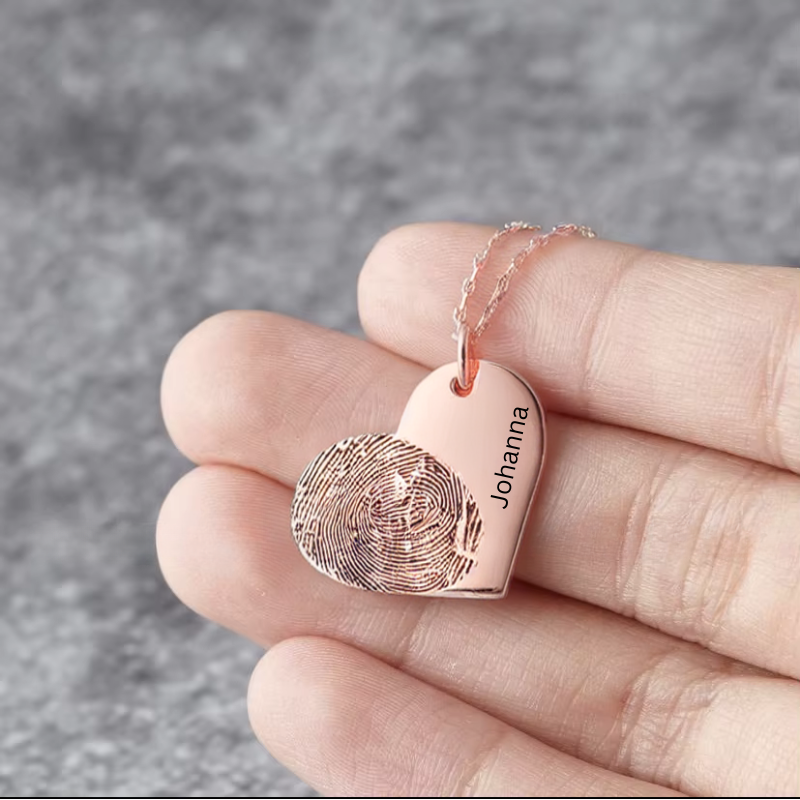 Gepersonaliseerde Hart Hanger Ketting Met Vingerafdruk - Cadeau Voor Haar