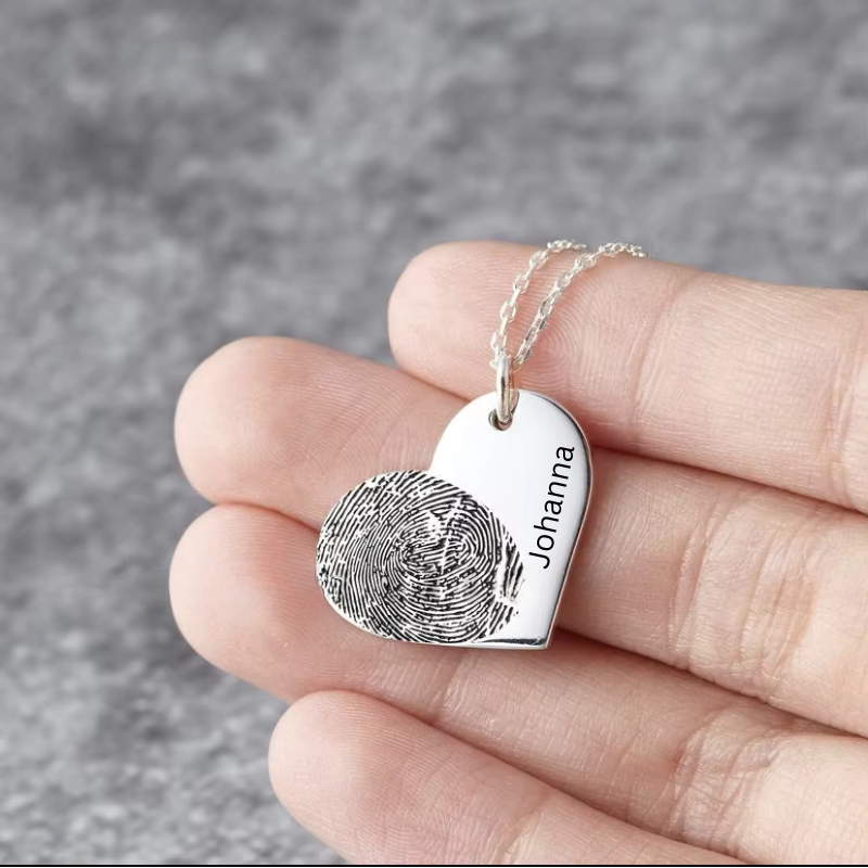 Gepersonaliseerde Hart Hanger Ketting Met Vingerafdruk - Cadeau Voor Haar