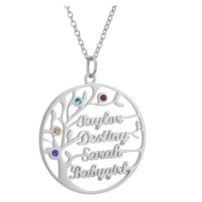 Gepersonaliseerde Stamboom Hanger Ketting Met Namen En Geboortesteen - Moederdag Cadeaus