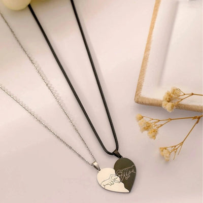 Gepersonaliseerde Twee Hand Koppels Hart Hanger Ketting- Sieraden Voor Koppel