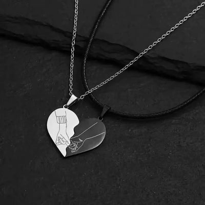 Gepersonaliseerde Twee Hand Koppels Hart Hanger Ketting- Sieraden Voor Koppel