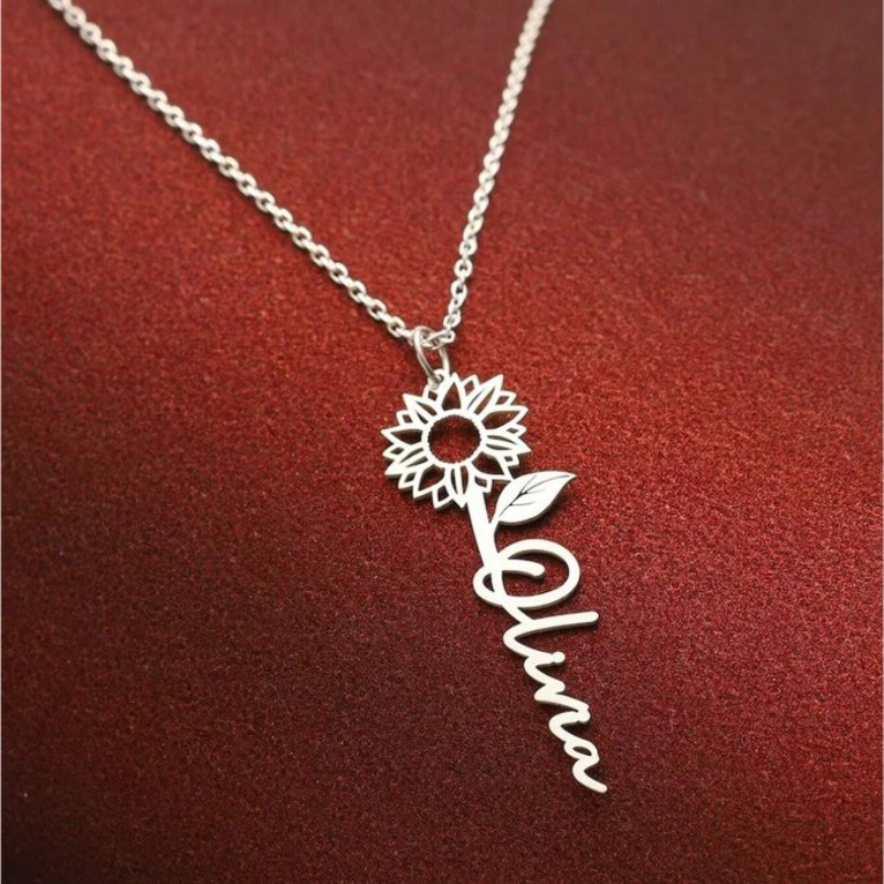 Gepersonaliseerde Zonnebloem Gegraveerde Ketting Met Namen - Moederdag Cadeaus