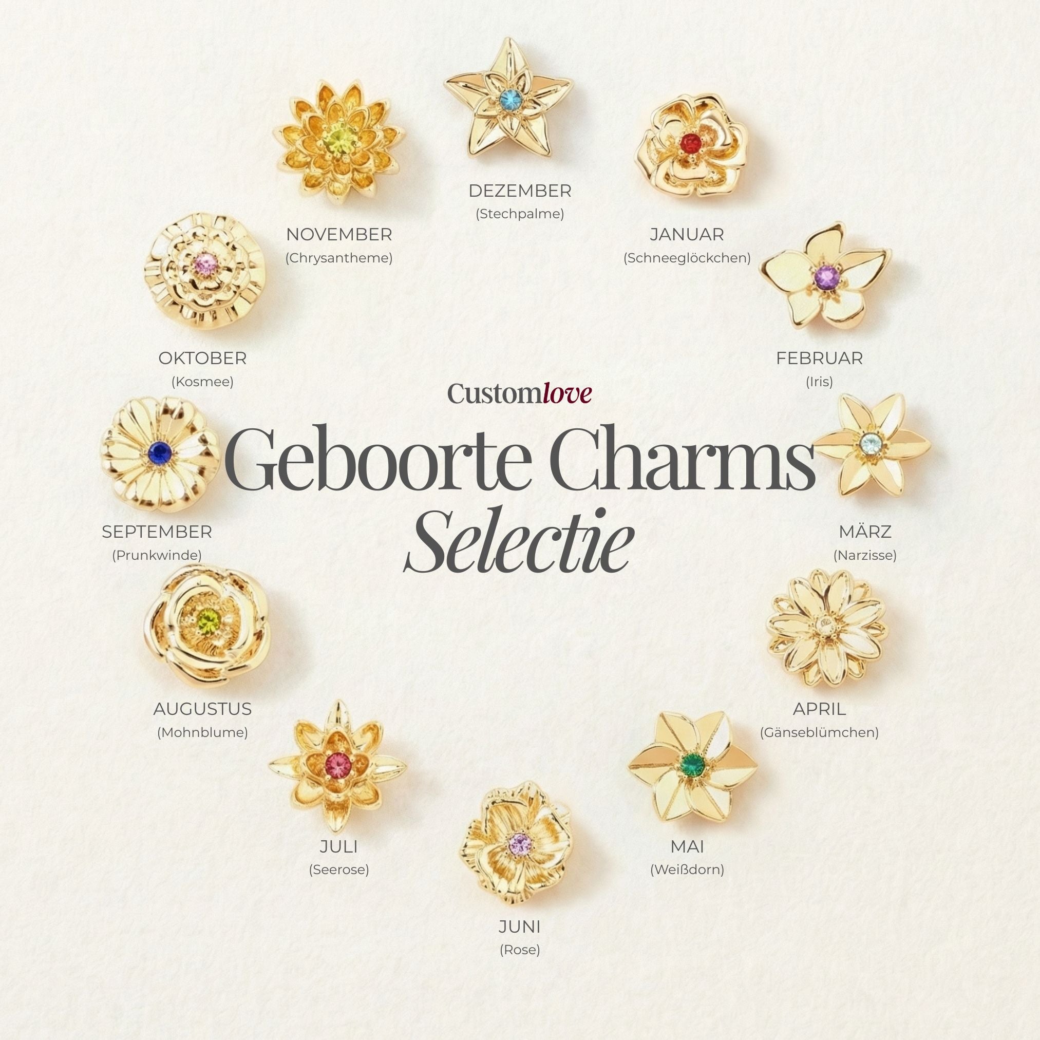 Driedimensionale Geboortebloem Armband