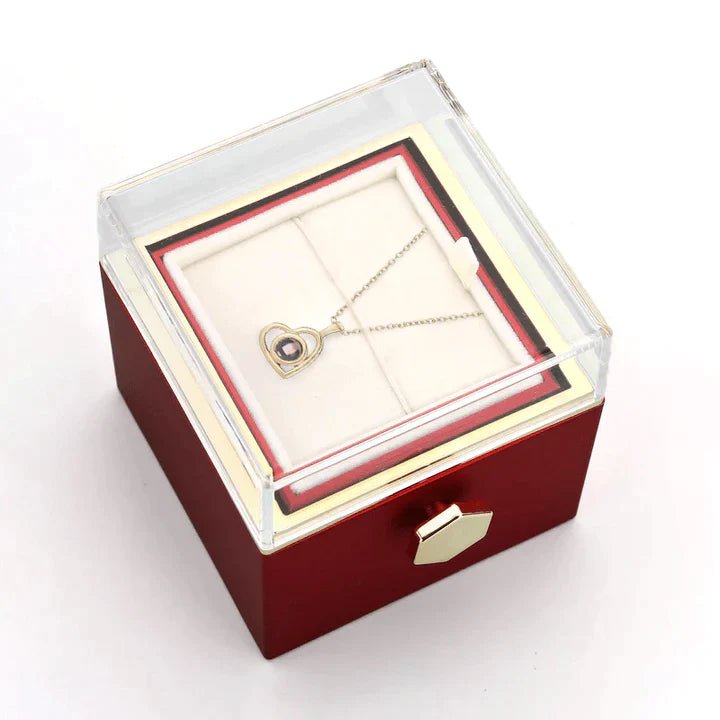 Eeuwige Rozenbox - Met Hart Fotoprojectie Ketting en Echte Roos