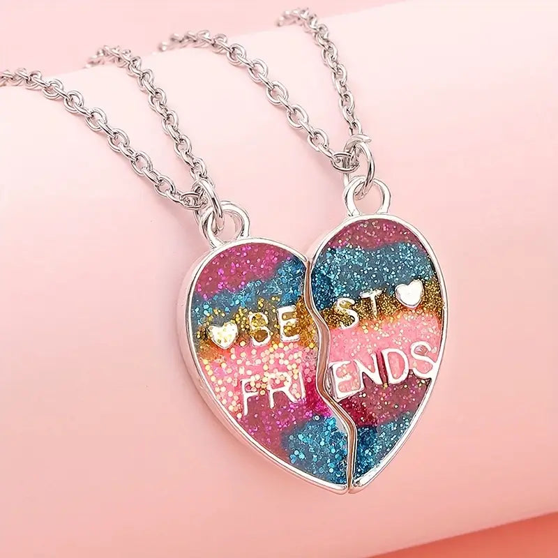 Kleurrijke Regenboog Hartvormige Hanger Ketting Set - Cadeaus Voor Vrienden