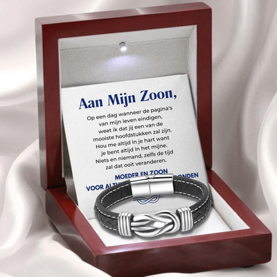 “Moeder en Zoon Voor Altijd met Elkaar Verbonden’’ Gevlochten Leren Armband