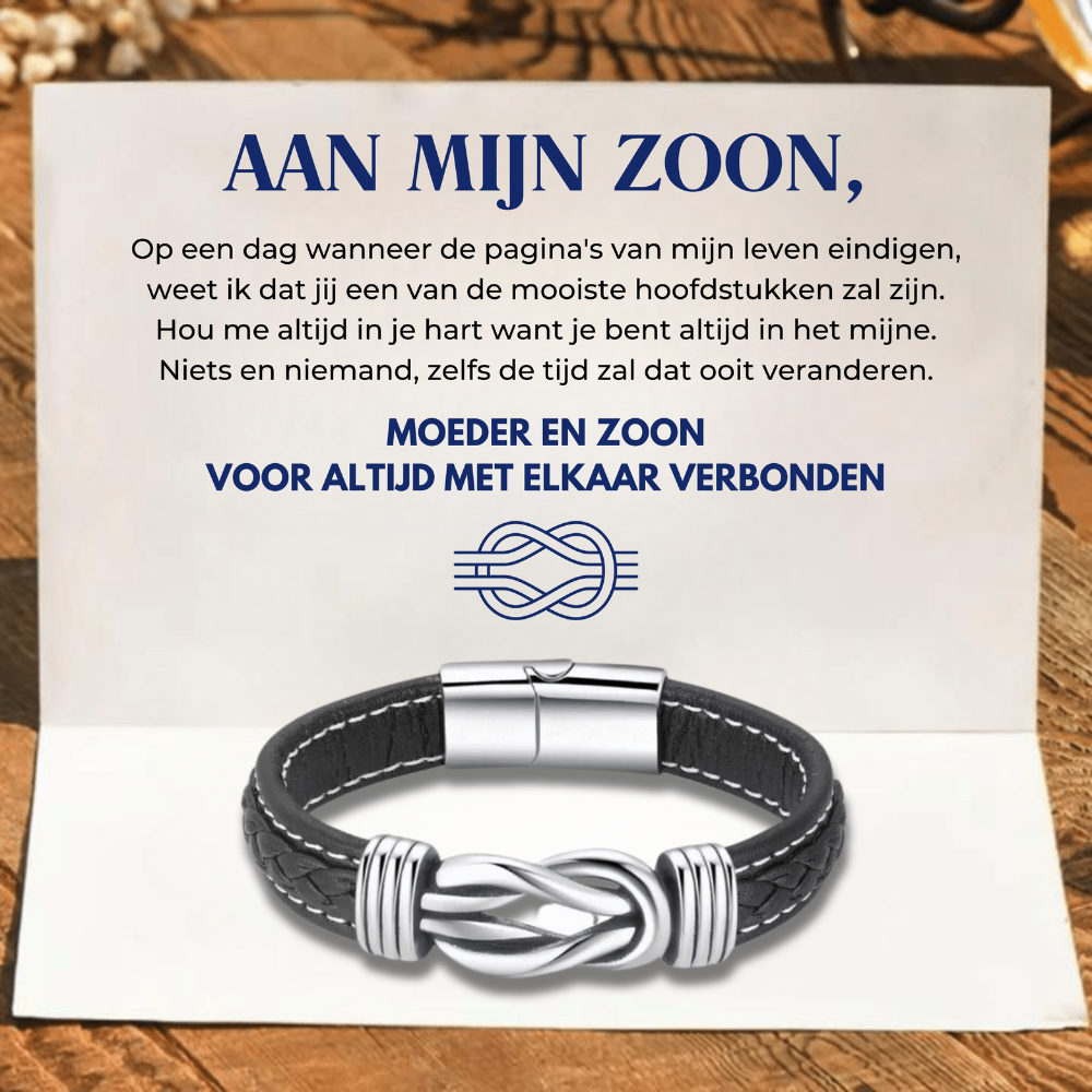 “Moeder en Zoon Voor Altijd met Elkaar Verbonden’’ Gevlochten Leren Armband