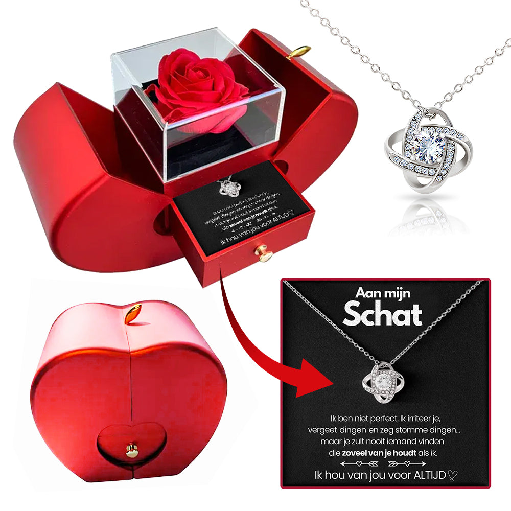Eeuwige Rozenbox - Met Love Knot Ketting & Echte Roos - CustomLove.nl