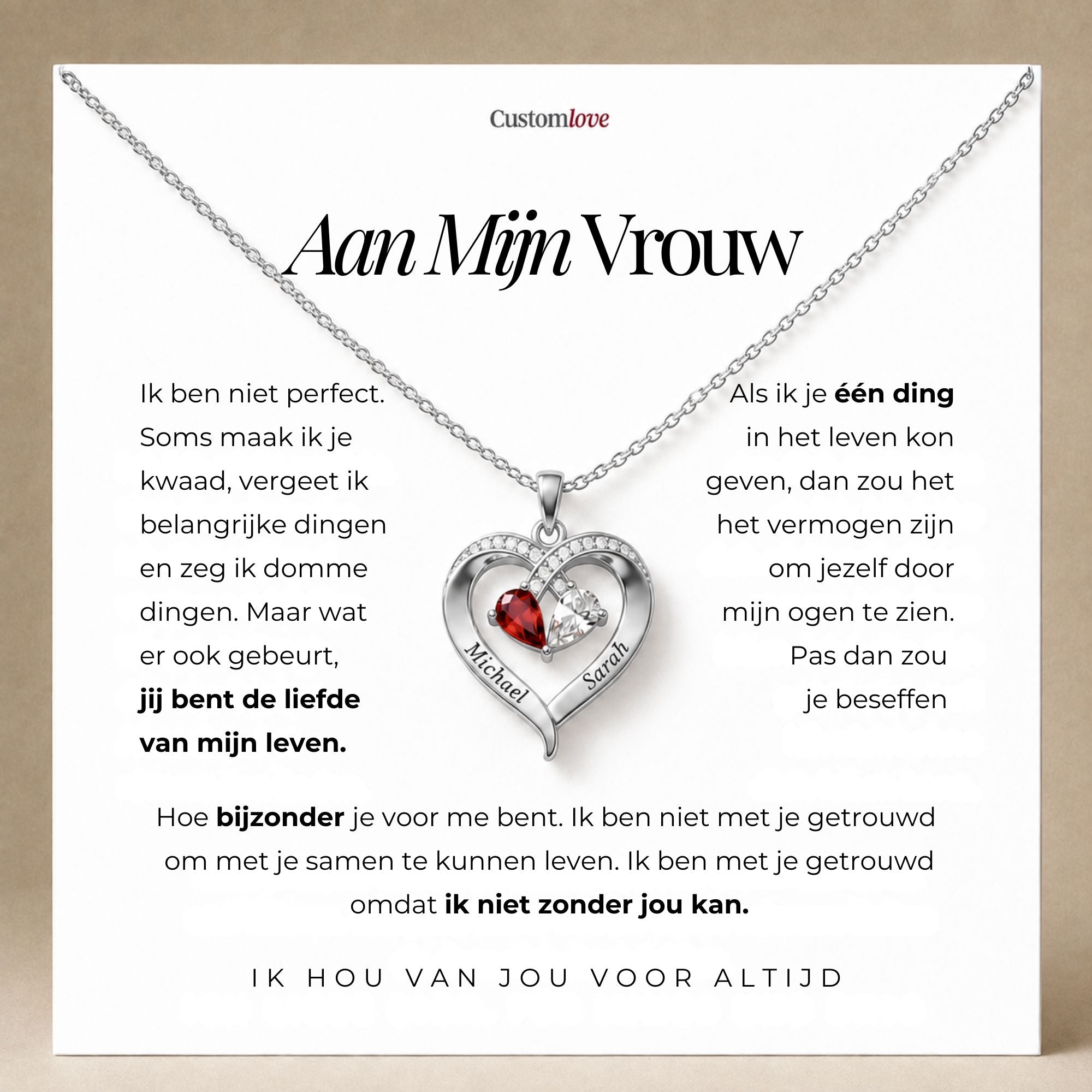 Aan Mijn Vrouw - Gegraveerde Hart Ketting Met Geboortesteen