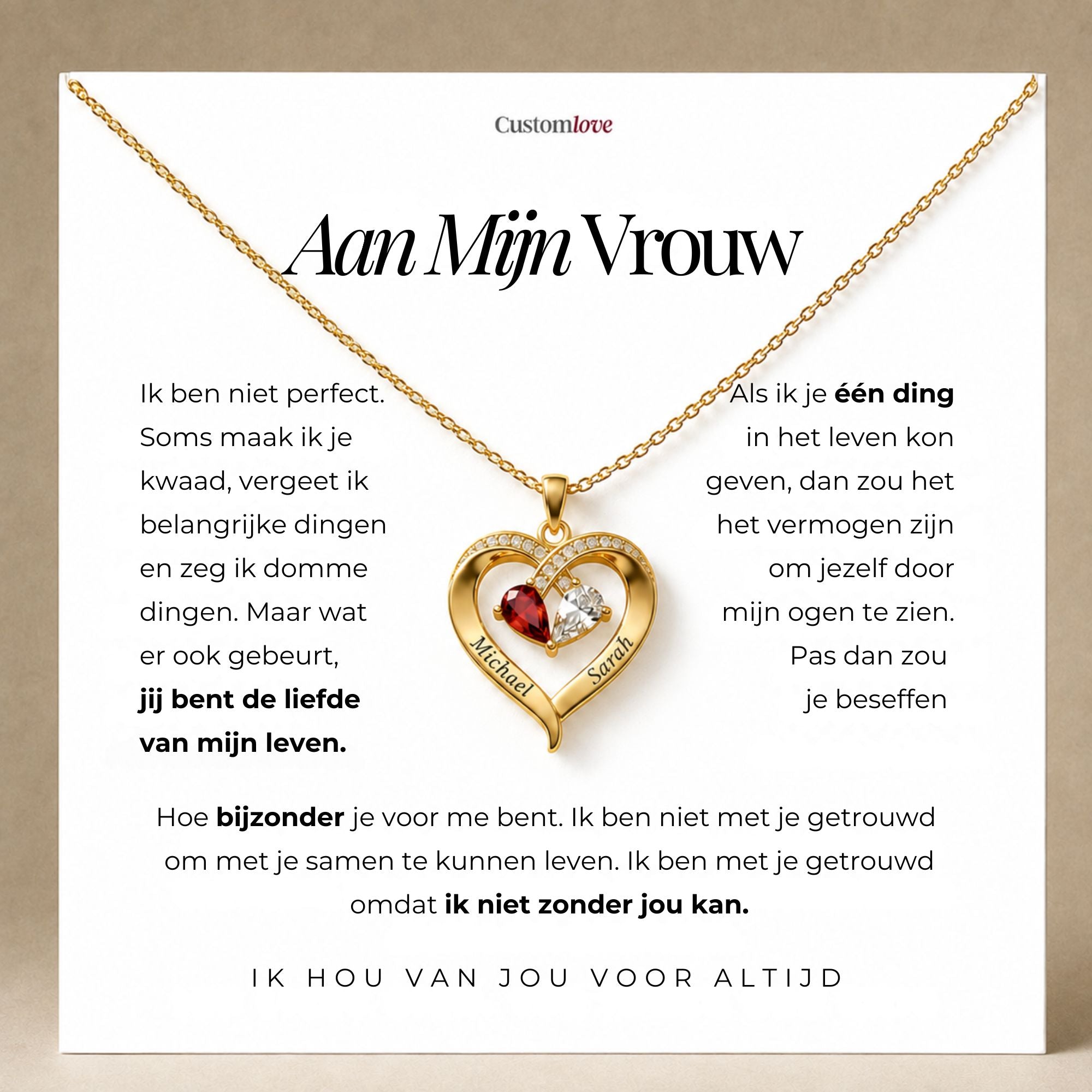 Aan Mijn Vrouw - Gegraveerde Hart Ketting Met Geboortesteen
