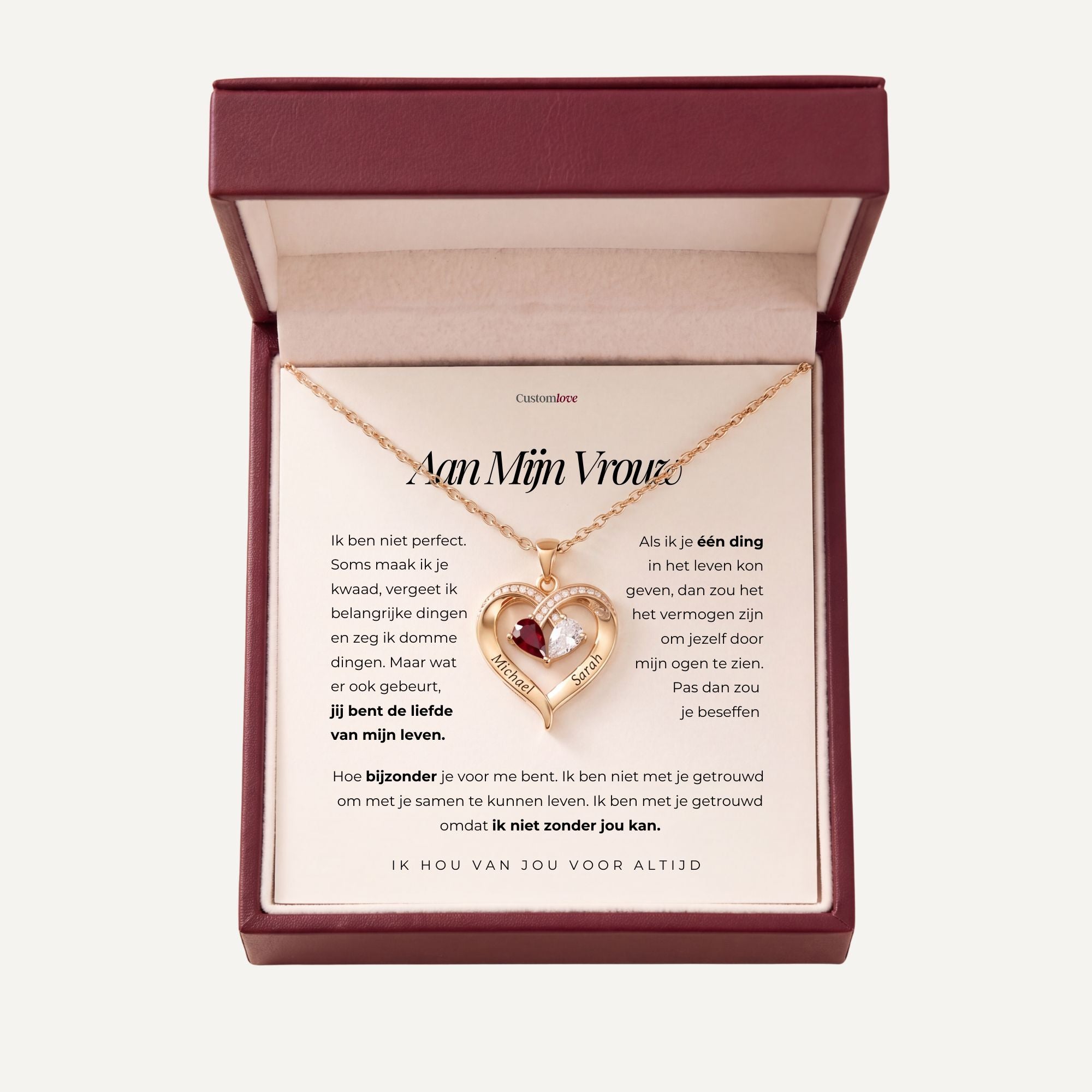 Aan Mijn Vrouw - Gegraveerde Hart Ketting Met Geboortesteen