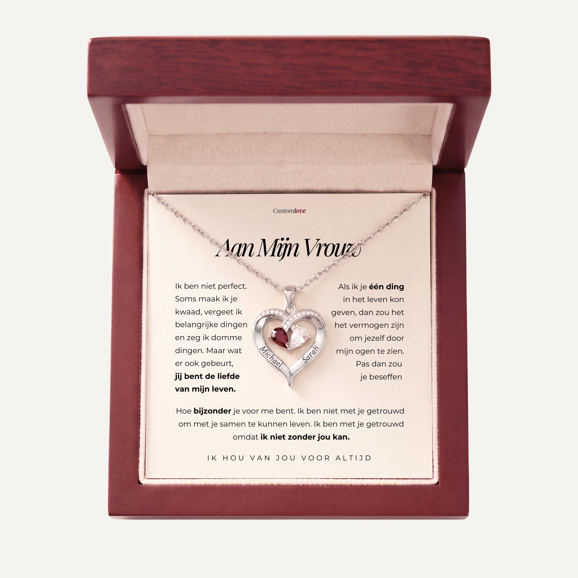 Aan Mijn Vrouw - Gegraveerde Hart Ketting Met Geboortesteen