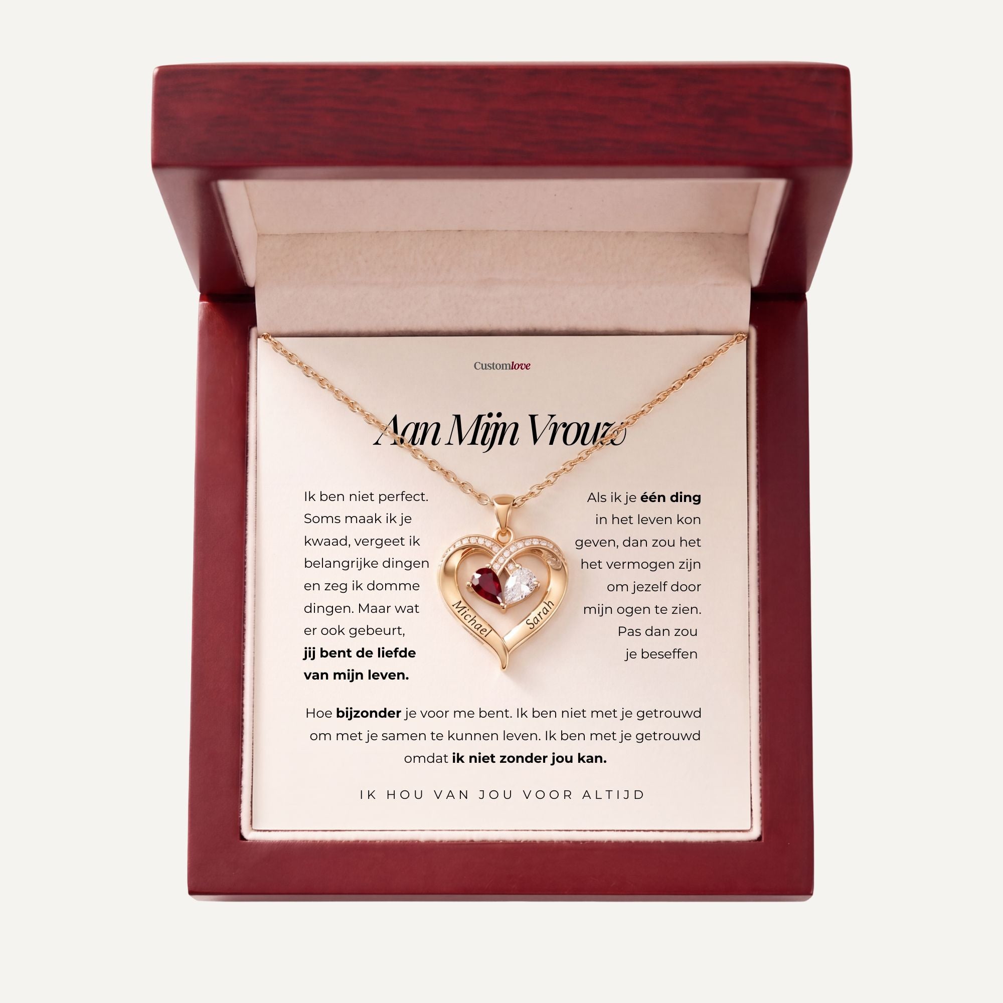 Aan Mijn Vrouw - Gegraveerde Hart Ketting Met Geboortesteen