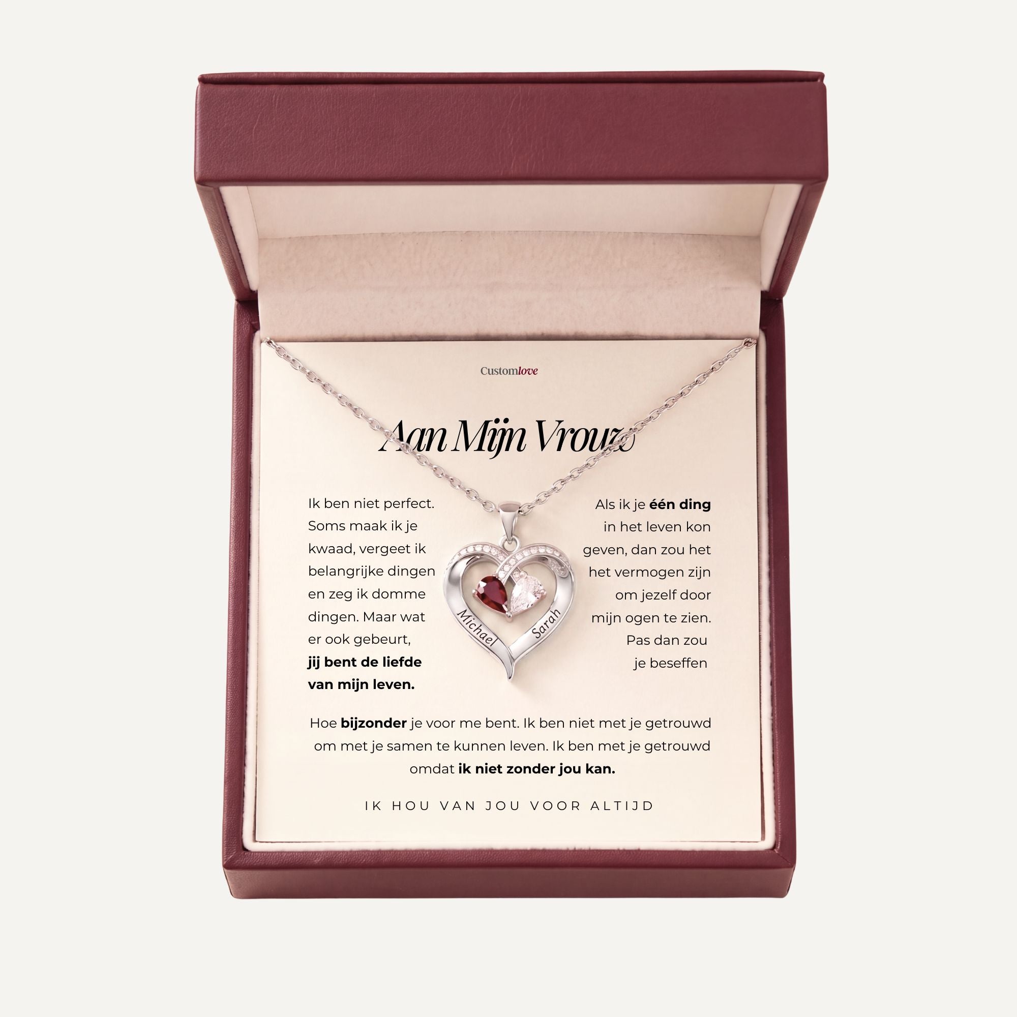 Aan Mijn Vrouw - Gegraveerde Hart Ketting Met Geboortesteen