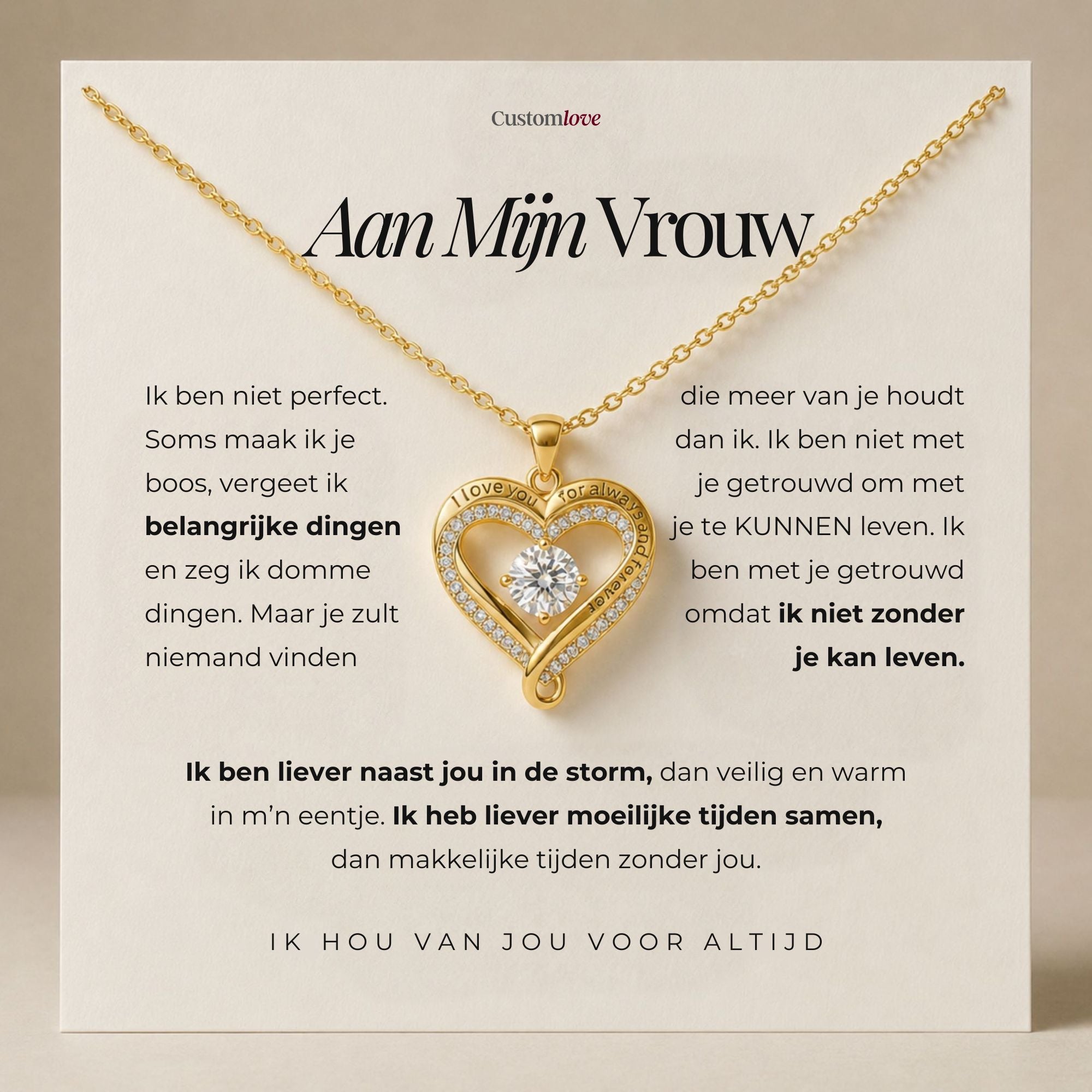 Aan Mijn Vrouw – Gegraveerde Dubbele Hartjes Ketting