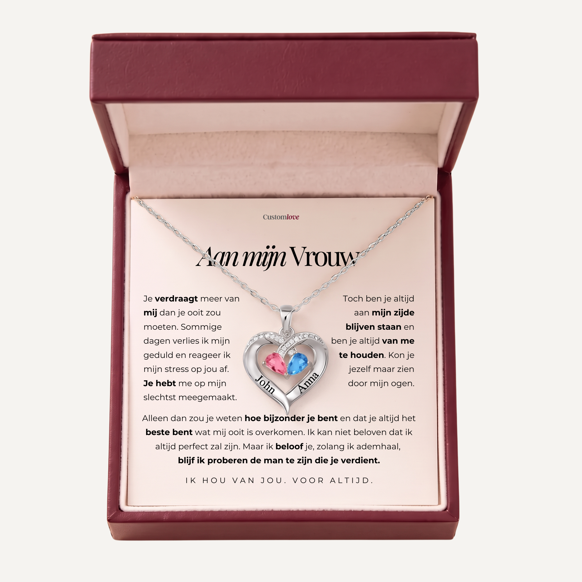 Aan Mijn Vrouw - Ik Zal De Man Zijn Die Jij Verdient - Gegraveerde Hart Ketting Met Geboortesteen