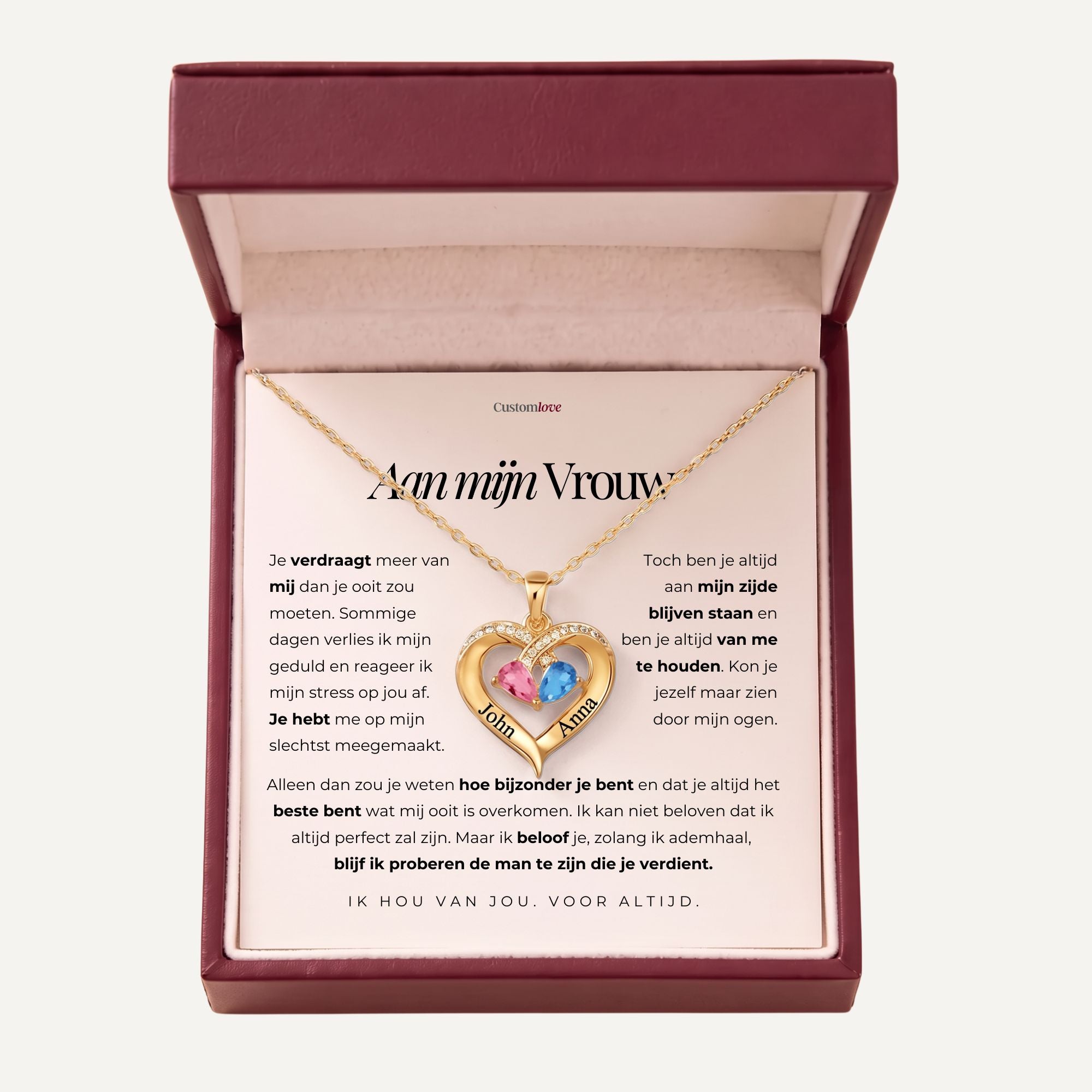 Aan Mijn Vrouw - Ik Zal De Man Zijn Die Jij Verdient - Gegraveerde Hart Ketting Met Geboortesteen