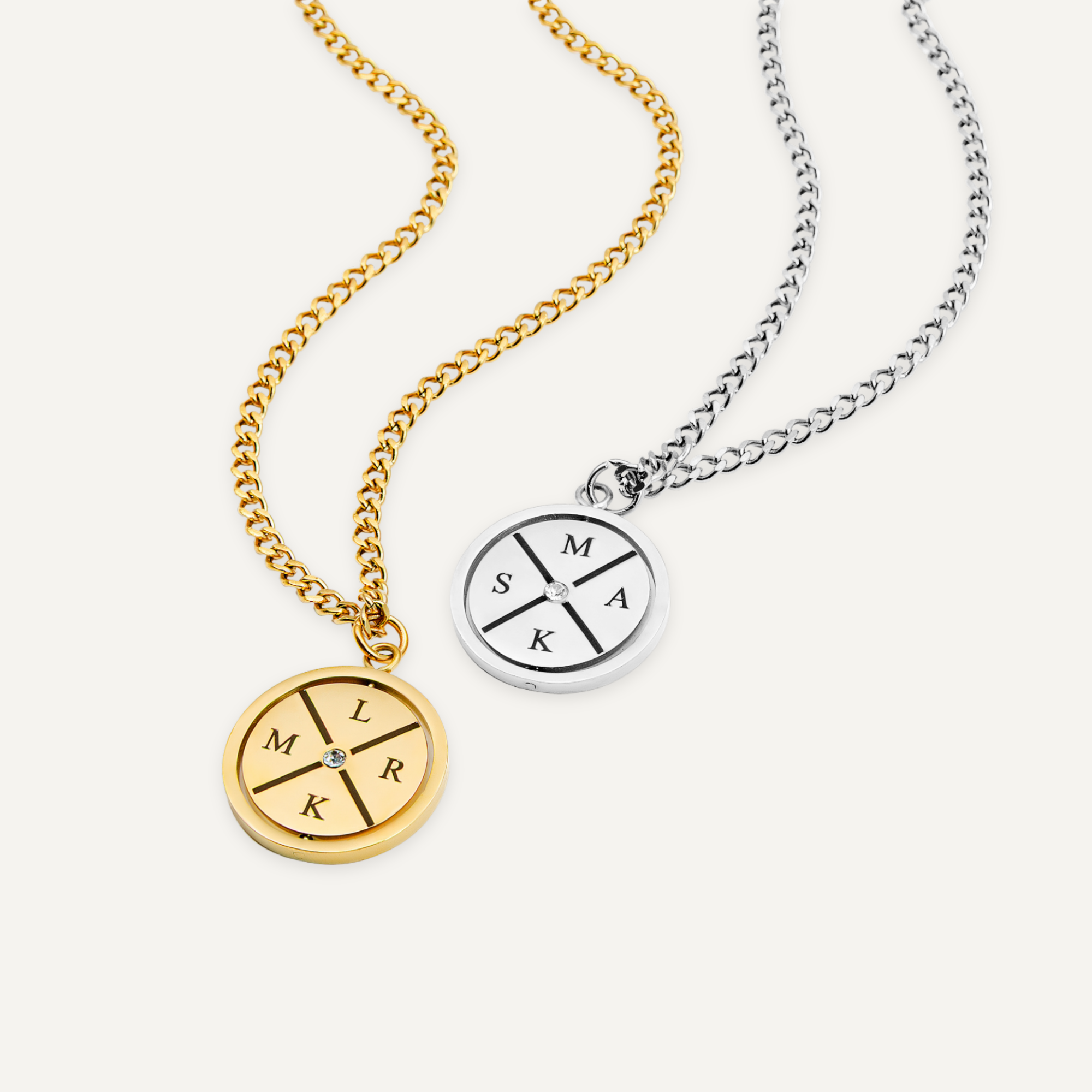Gegraveerde Kompas Ketting met Zirkonia