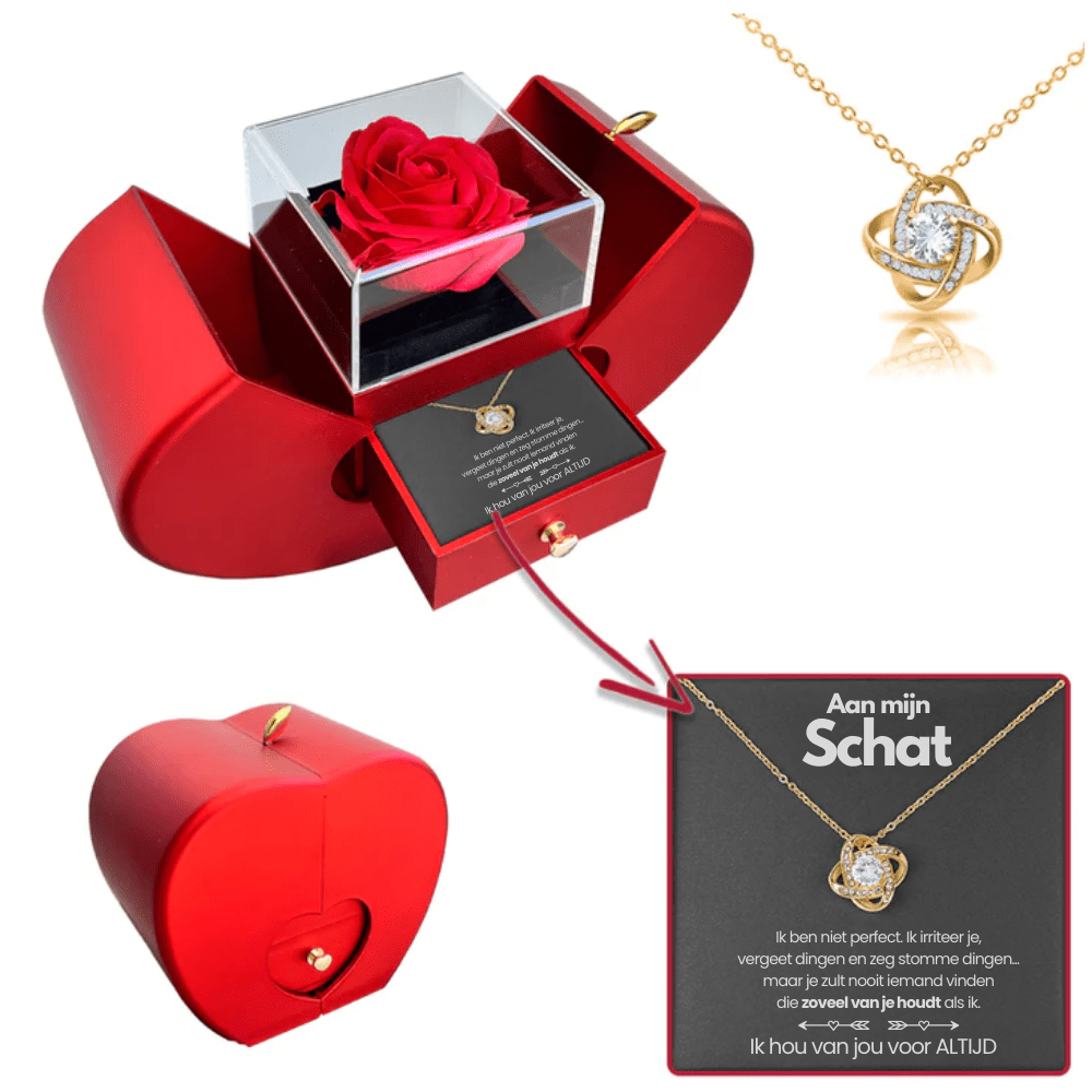 Eeuwige Rozenbox - Met Love Knot Ketting & Echte Roos - CustomLove.nl
