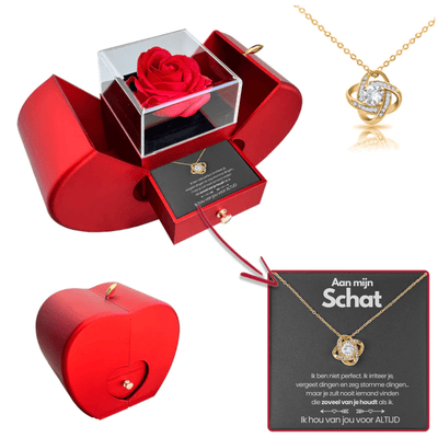 Eeuwige Rozenbox - Met Love Knot Ketting & Echte Roos