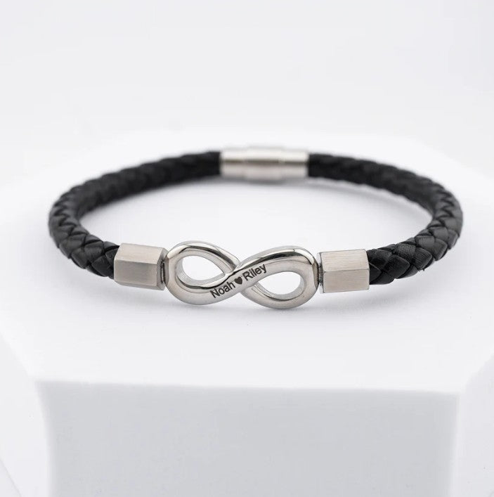 Aan Mijn Man - Gepersonaliseerde Infinity Leren Armband