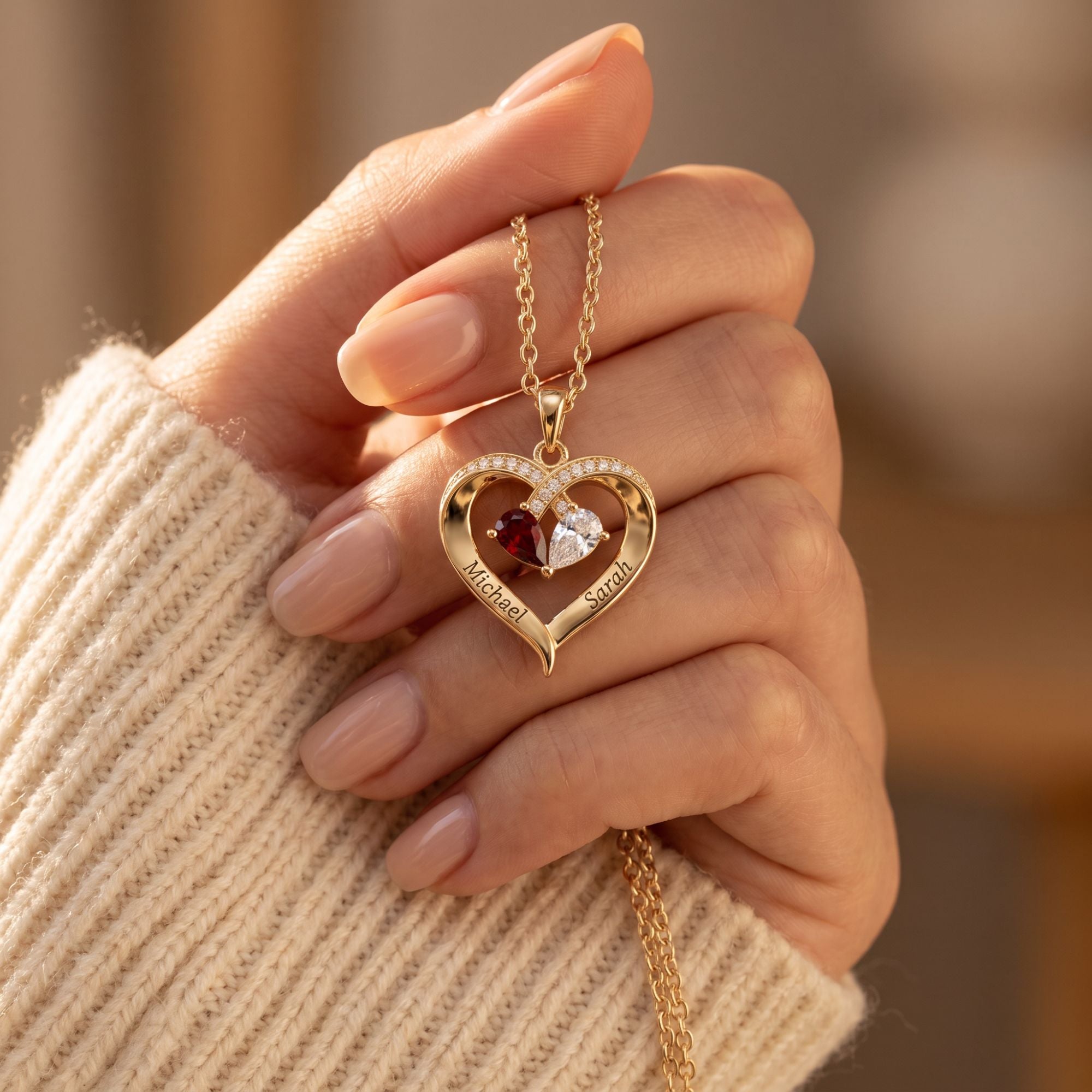 Aan Mijn Vrouw - Gegraveerde Hart Ketting Met Geboortesteen