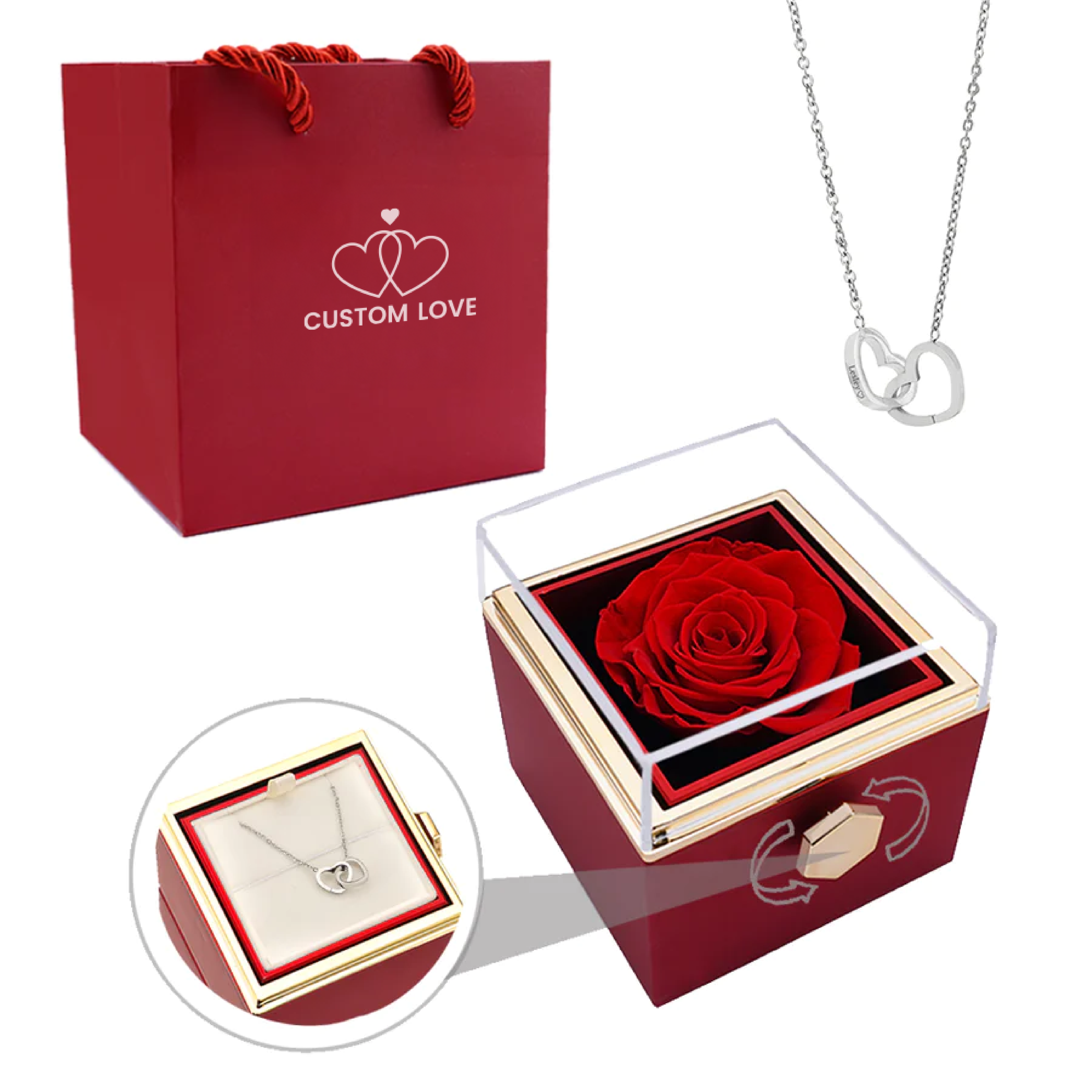 Eeuwige Roos Box - Met Gepersonaliseerde Ketting & Echte Roos - CustomLove.nl