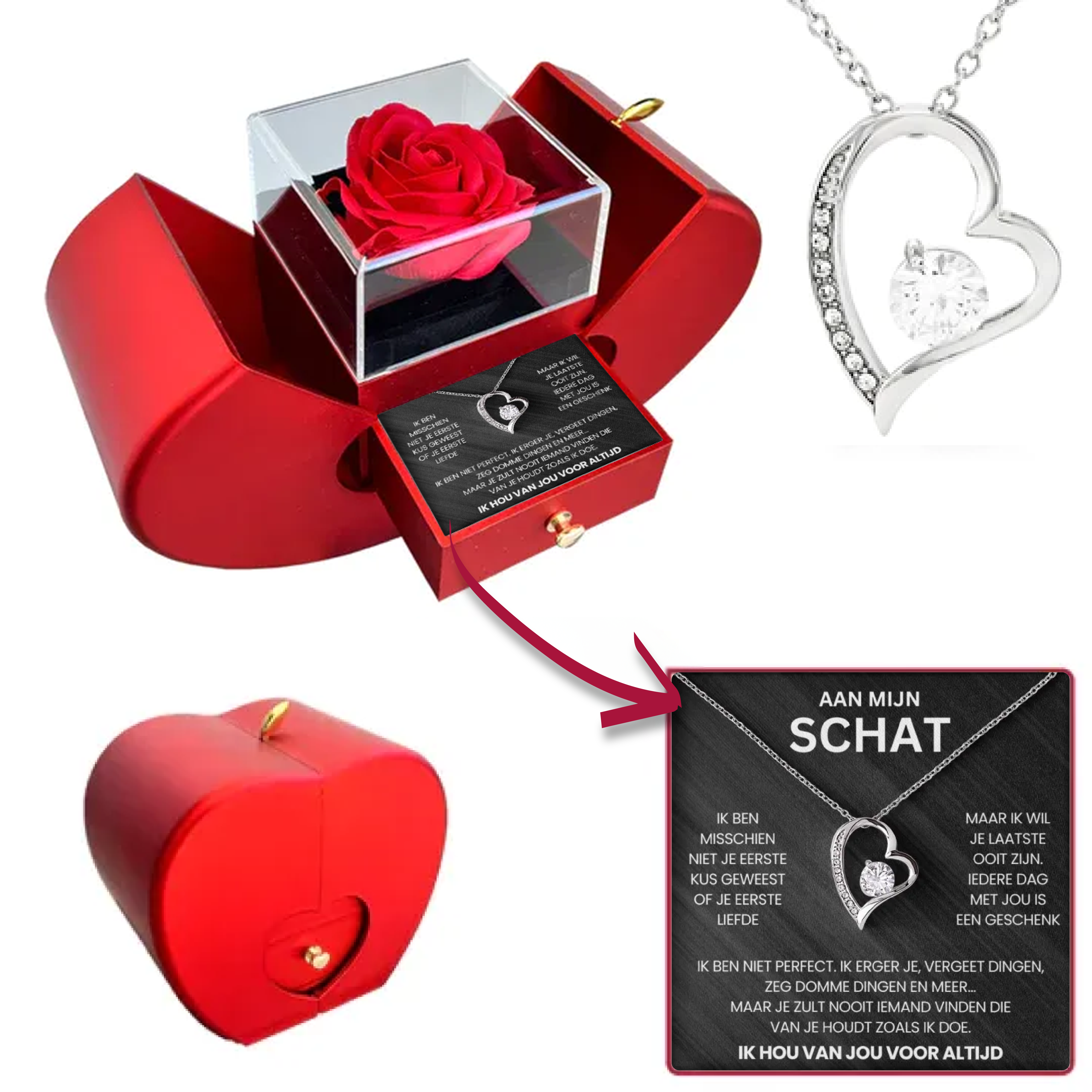 Aan Mijn Schat - Eeuwige Rozenbox - Met Hart Ketting & Echte Roos - CustomLove.nl