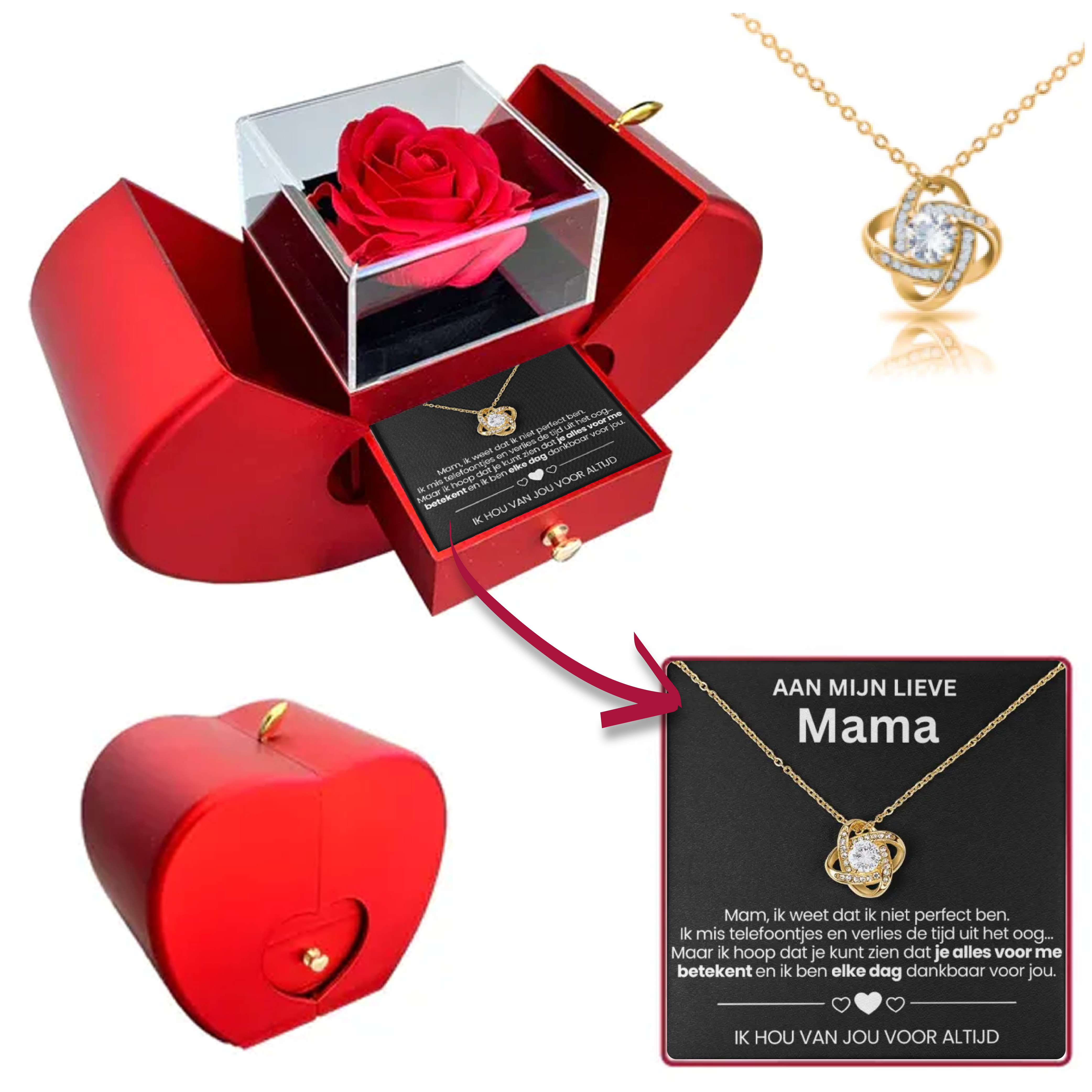 Aan Mijn Mama - Eeuwige Rozenbox - Met Love Knot Ketting & Echte Roos - CustomLove.nl