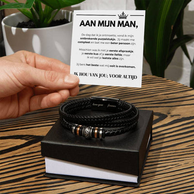 Aan Mijn Man - Ik Hou Van Jou; Voor Altijd - Leren Armband 23CM (XL)